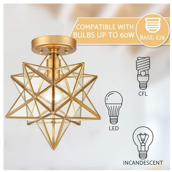 Brass Moravian Star Light Flush Mount Ceiling Light Mid Century Modern - Picture 4 of 5